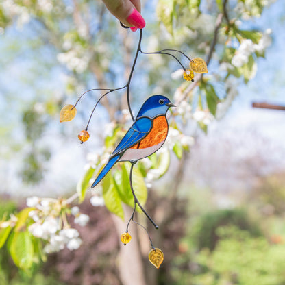 Bluebird stained glass suncatcher Mother in law gifts Bird wall art stained glass window hangings New home gift Garden decoration - Image 9
