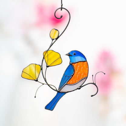 Stained glass bird suncatcher Grandparent gifts Eastern bluebird stained glass window hangings - Image 9