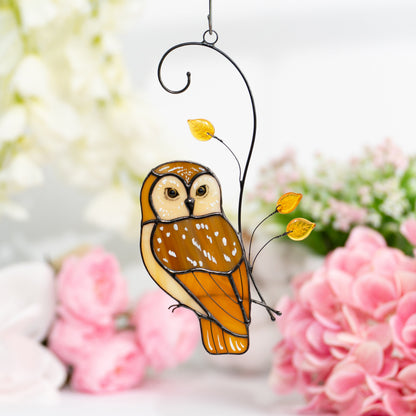 Owl ornament stained glass window hangings Teacher appreciation gift Stained glass bird suncatcher - Image 10