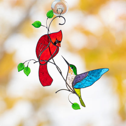 Stained glass cardinal suncatcher Mother in law gift Hummingbird stained glass window hangings Stained glass cardinal memorial ornament - Image 9