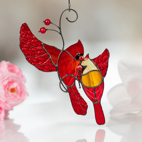 Stained glass bird suncatcher Grandparent gifts Cardinal memorial ornament stained glass window hangings Stained glass bird artwork - Image 1