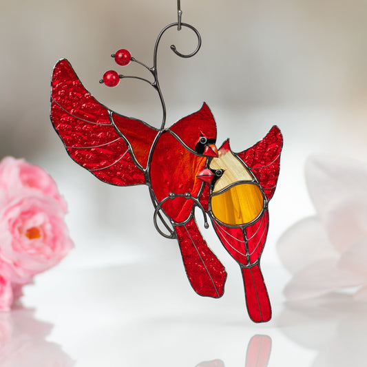 Stained glass bird suncatcher Grandparent gifts Cardinal memorial ornament stained glass window hangings Stained glass bird artwork - Image 1