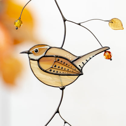Carolina Wren stained glass bird suncatcher Mother in law gifts Custom stained glass window hangings House warming gifts new home - Image 4