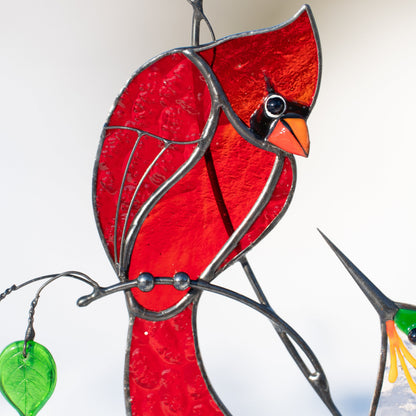 Stained glass cardinal suncatcher Mother in law gift Hummingbird stained glass window hangings Stained glass cardinal memorial ornament - Image 11