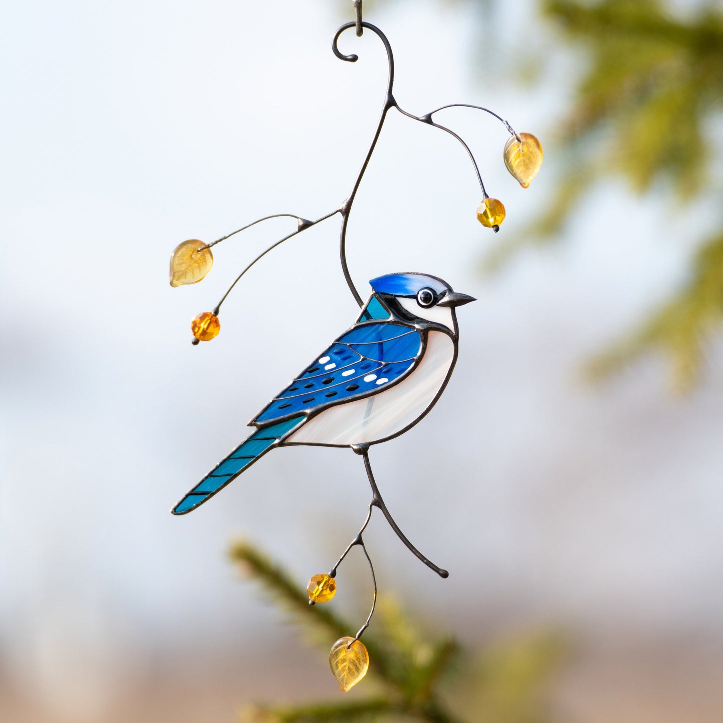 Blue jay stained glass bird suncatcher Grandma core Bird decor stained glass window hangings Room decor aesthetic - Image 15