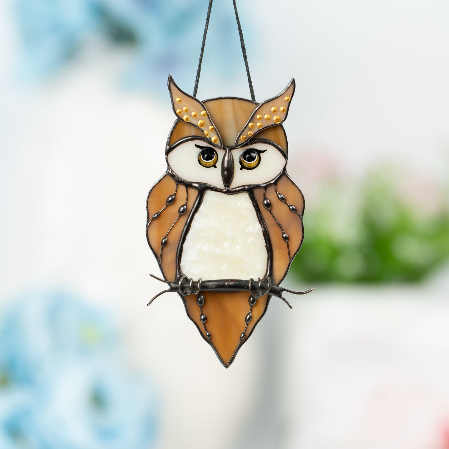 Stained glass owl suncatcher Great grandma gift Custom stained glass bird suncatcher Owl artwork stained glass window hangings - Image 10