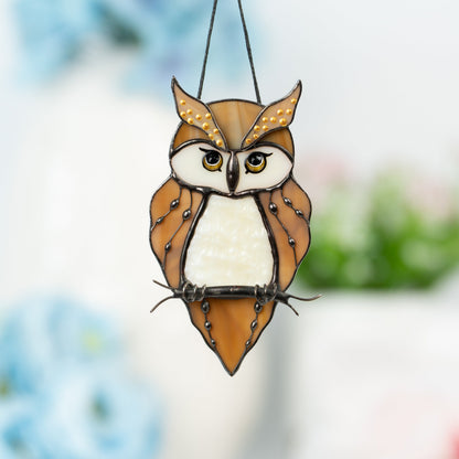 Stained glass owl suncatcher Great grandma gift Custom stained glass bird suncatcher Owl artwork stained glass window hangings - Image 10