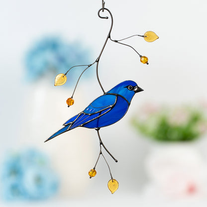 Indigo bunting stained glass window hangings Mother in law gift Custom stained glass bird suncatcher Fairy garden accessories Godfather gift - Image 7