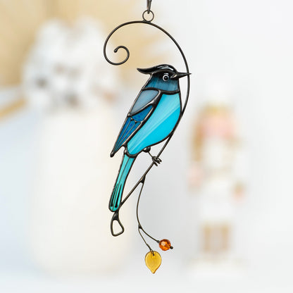 Steller jay stained glass bird suncatcher Grandma gifts Custom stained glass window hangings Handmade product Fairy garden accessories - Image 10