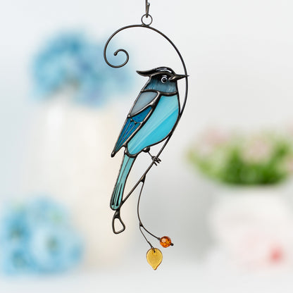 Steller jay stained glass bird suncatcher Grandma gifts Custom stained glass window hangings Handmade product Fairy garden accessories - Image 8