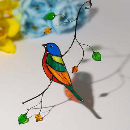 Painted bunting bird Stained glass suncatcher Porch decor Modern stained glass window hangings - Image 6