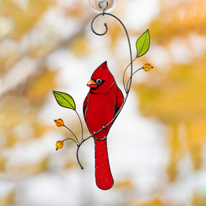 Cardinal stained glass window hangings Cardinal gifts Custom stained glass cardinal suncatcher Patio decor - Image 3