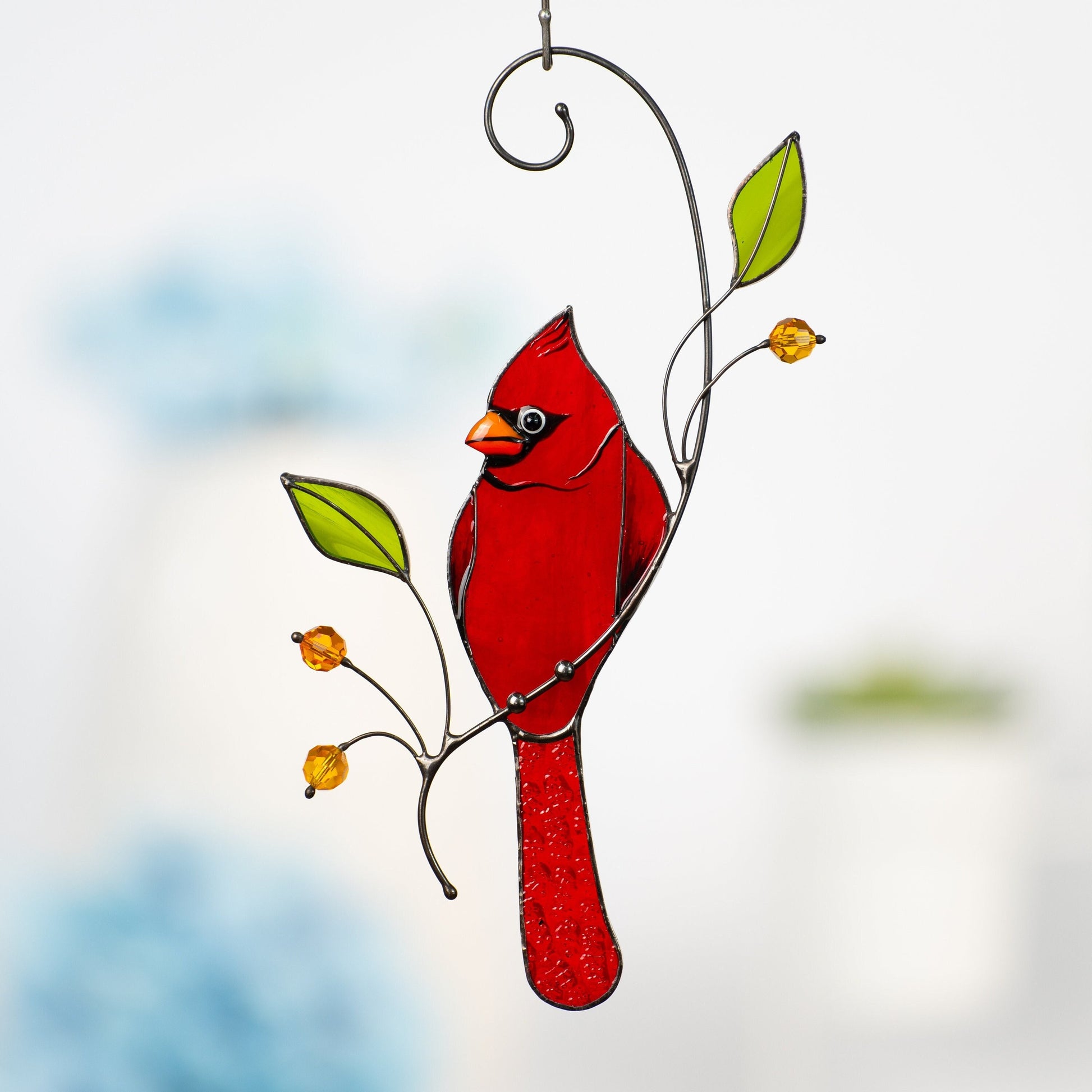 Cardinal stained glass window hangings Cardinal gifts Custom stained glass cardinal suncatcher Patio decor - Image 1