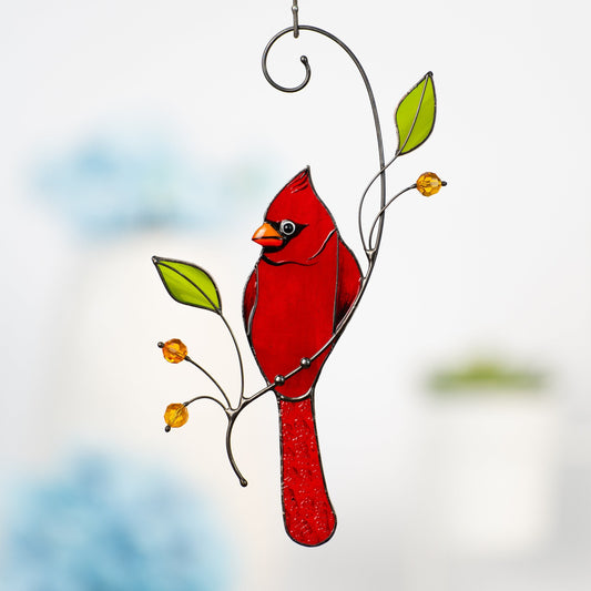 Cardinal stained glass window hangings Cardinal gifts Custom stained glass cardinal suncatcher Patio decor - Image 1