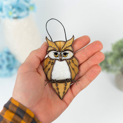 Stained glass owl suncatcher Great grandma gift Custom stained glass bird suncatcher Owl artwork stained glass window hangings - Image 4