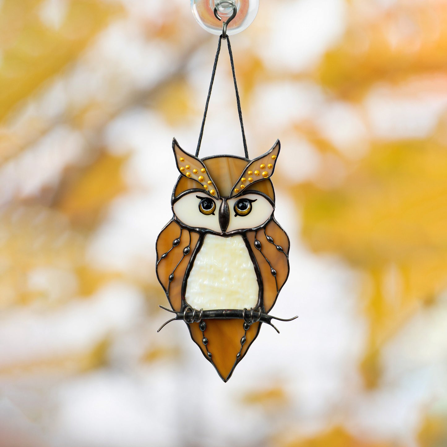 Stained glass owl suncatcher Great grandma gift Custom stained glass bird suncatcher Owl artwork stained glass window hangings - Image 7
