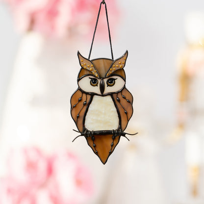 Stained glass owl suncatcher Great grandma gift Custom stained glass bird suncatcher Owl artwork stained glass window hangings - Image 8