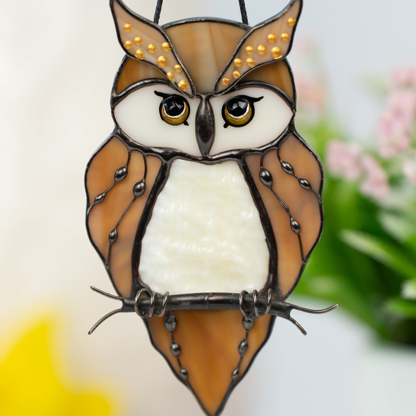 Stained glass owl suncatcher Great grandma gift Custom stained glass bird suncatcher Owl artwork stained glass window hangings - Image 6