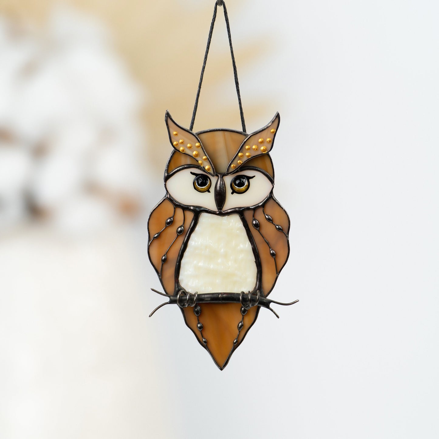 Stained glass owl suncatcher Great grandma gift Custom stained glass bird suncatcher Owl artwork stained glass window hangings - Image 1