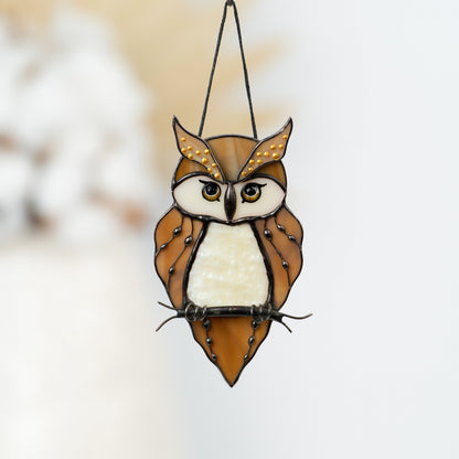 Stained glass owl suncatcher Great grandma gift Custom stained glass bird suncatcher Owl artwork stained glass window hangings - Image 1