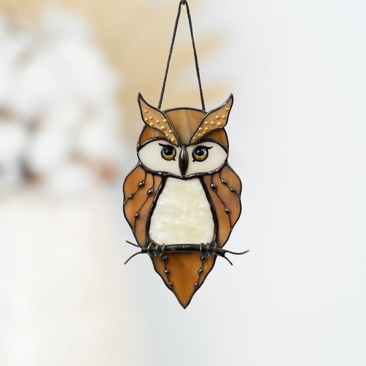 Stained glass owl suncatcher Great grandma gift Custom stained glass bird suncatcher Owl artwork stained glass window hangings - Image 1