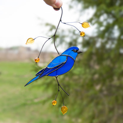 Indigo bunting stained glass window hangings Mother in law gift Custom stained glass bird suncatcher Fairy garden accessories Godfather gift - Image 6