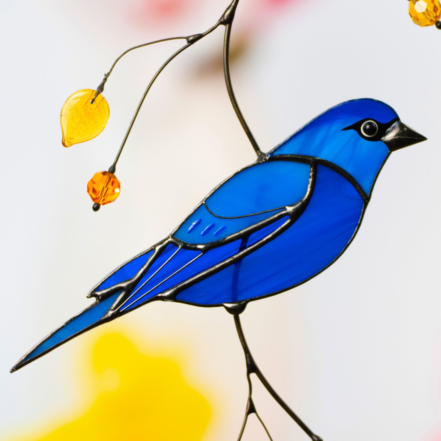 Indigo bunting stained glass window hangings Mother in law gift Custom stained glass bird suncatcher Fairy garden accessories Godfather gift - Image 5
