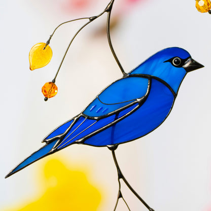 Indigo bunting stained glass window hangings Mother in law gift Custom stained glass bird suncatcher Fairy garden accessories Godfather gift - Image 5