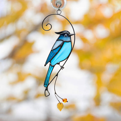 Steller jay stained glass bird suncatcher Grandma gifts Custom stained glass window hangings Handmade product Fairy garden accessories - Image 6