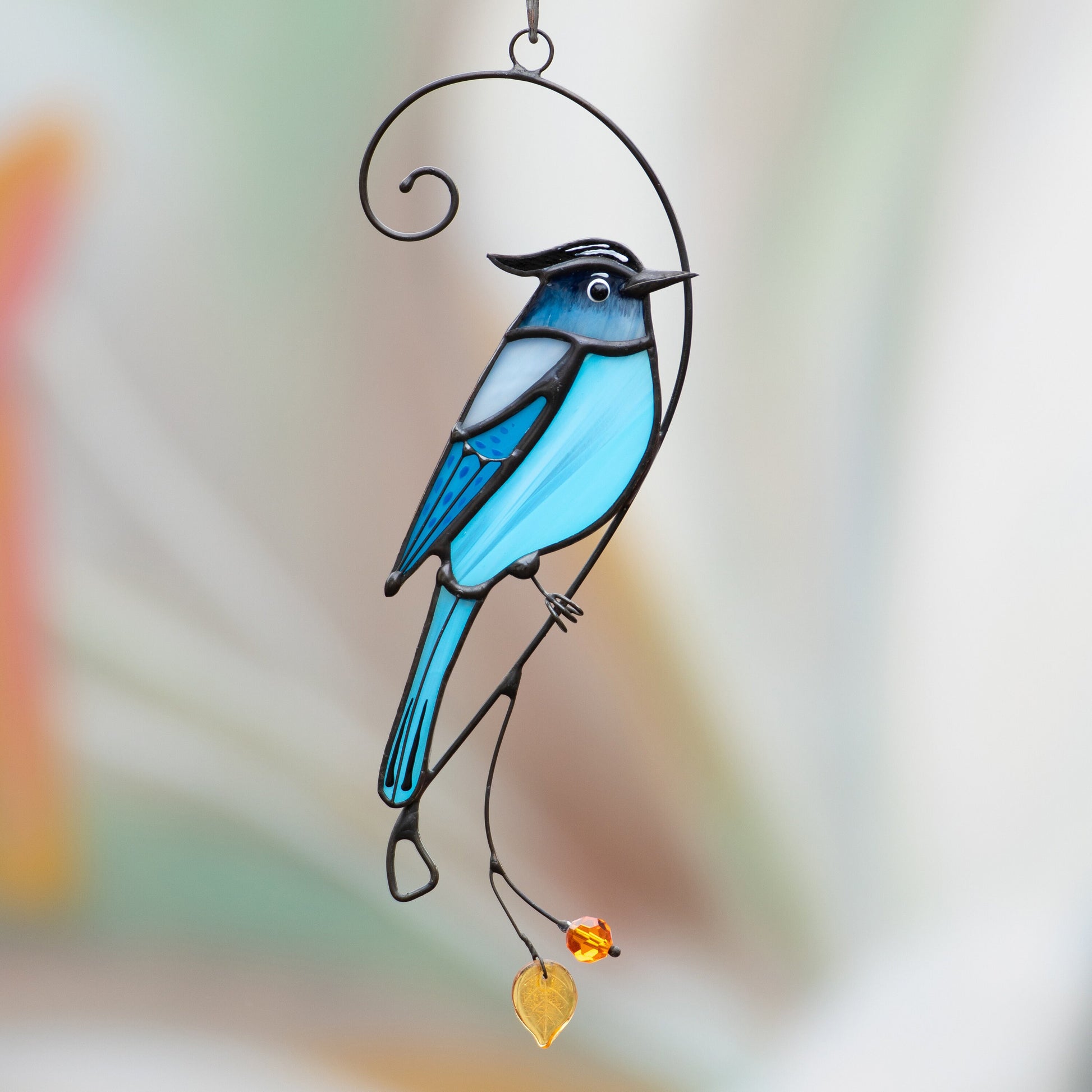 Steller jay stained glass bird suncatcher Grandma gifts Custom stained glass window hangings Handmade product Fairy garden accessories - Image 11