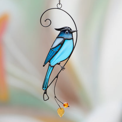 Steller jay stained glass bird suncatcher Grandma gifts Custom stained glass window hangings Handmade product Fairy garden accessories - Image 11