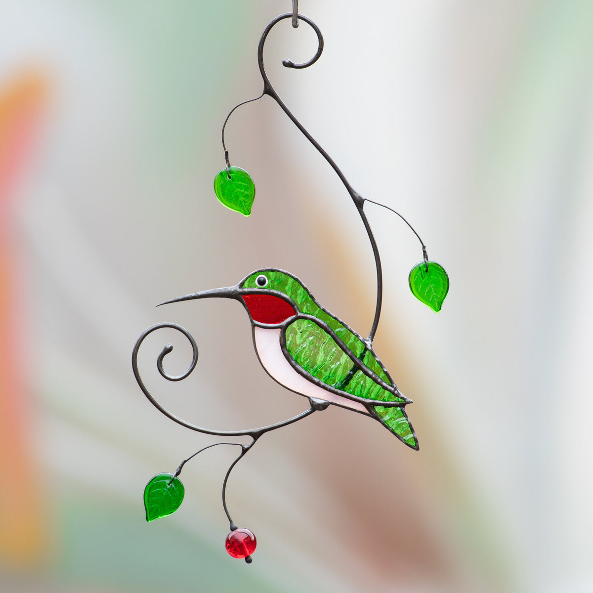 Hummingbird stained glass window hangings New mom gift Custom stained glass hummingbird suncatcher Farmhouse decor Grandparent gifts - Image 9