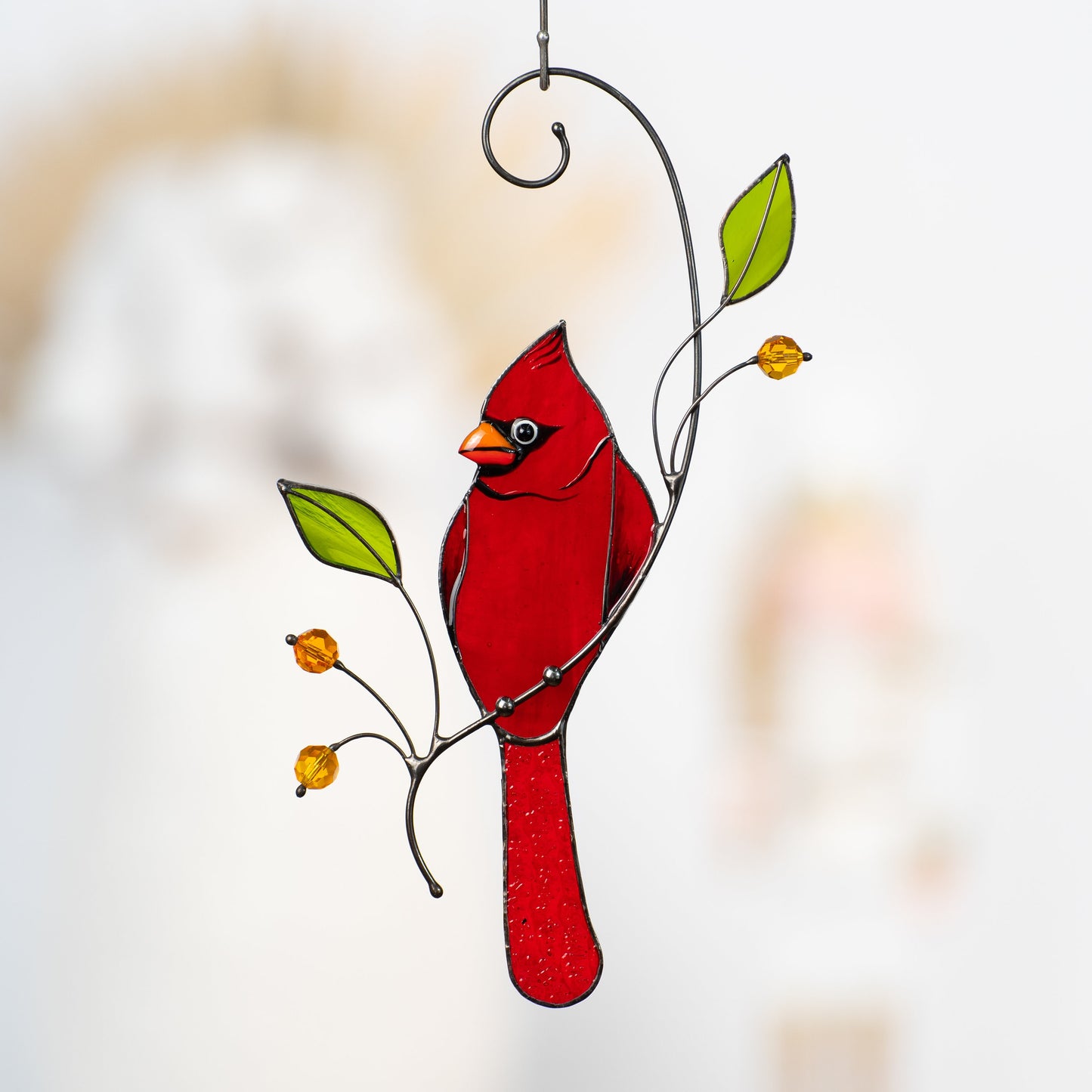 Cardinal stained glass window hangings Cardinal gifts Custom stained glass cardinal suncatcher Patio decor - Image 11