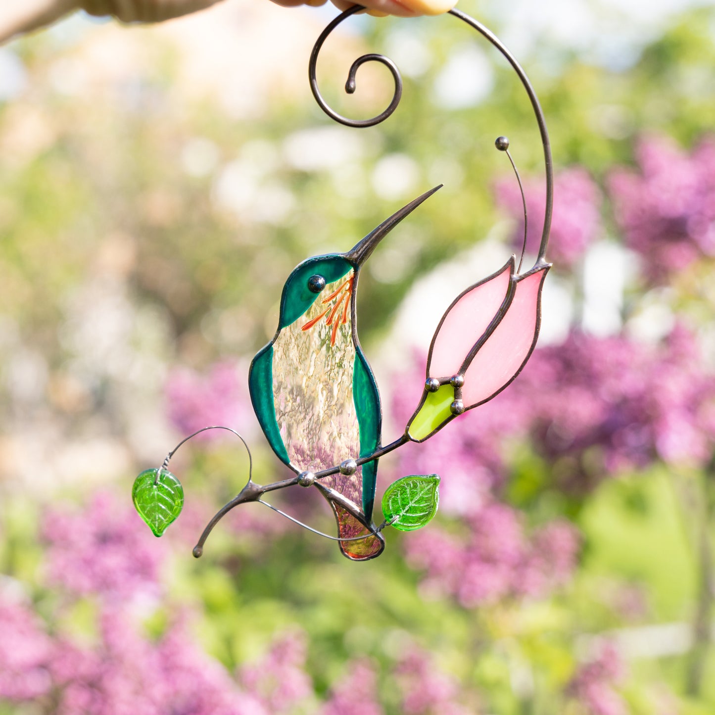 Hummingbird stained glass window hangings Garden decor Custom stained glass bird suncatcher - Image 10