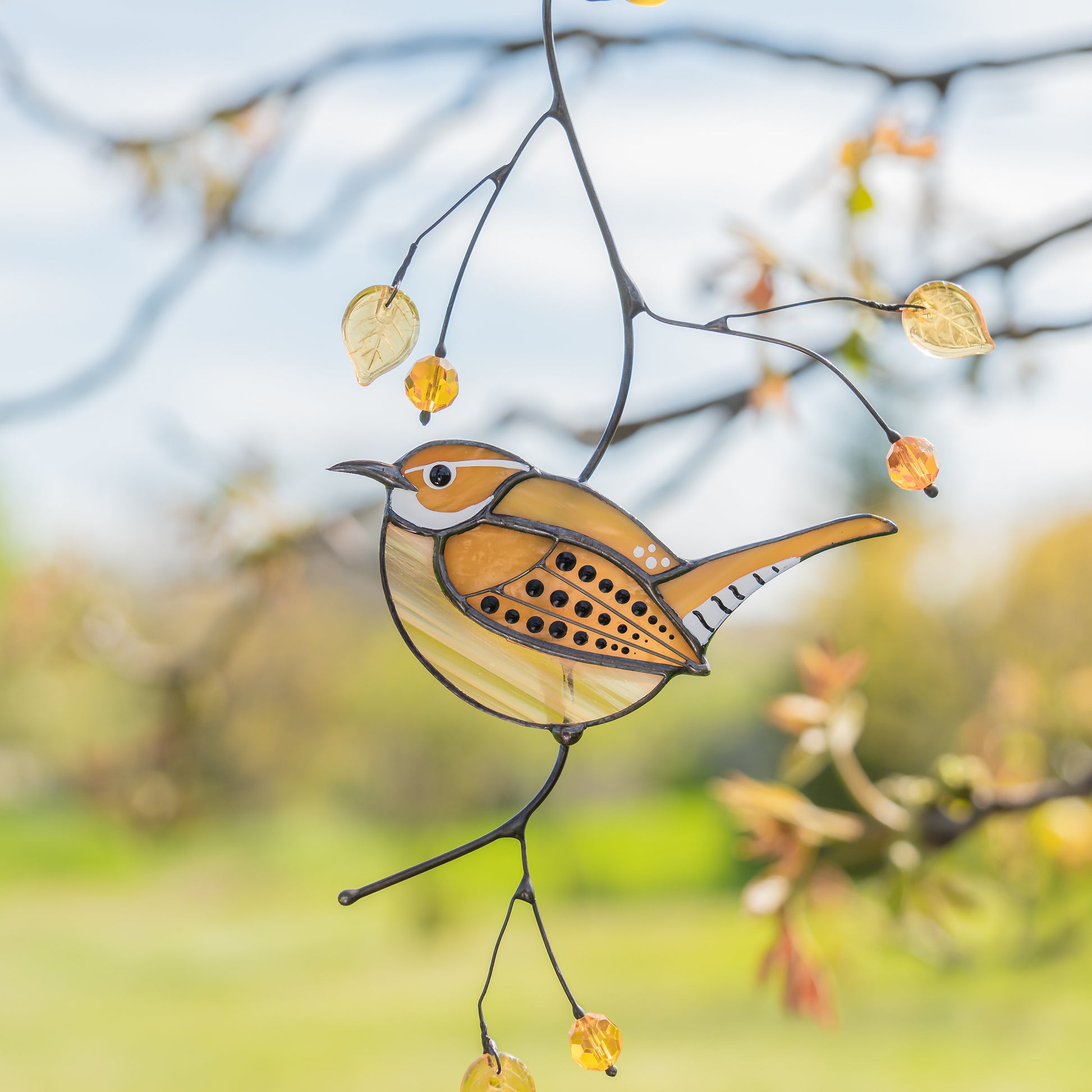 Carolina Wren stained glass bird suncatcher Mother in law gifts Custom stained glass window hangings House warming gifts new home - Image 9