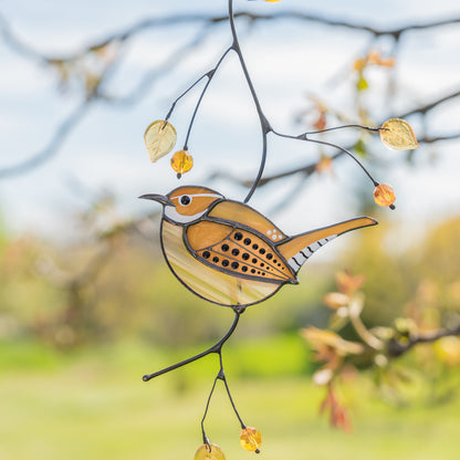 Carolina Wren stained glass bird suncatcher Mother in law gifts Custom stained glass window hangings House warming gifts new home - Image 9