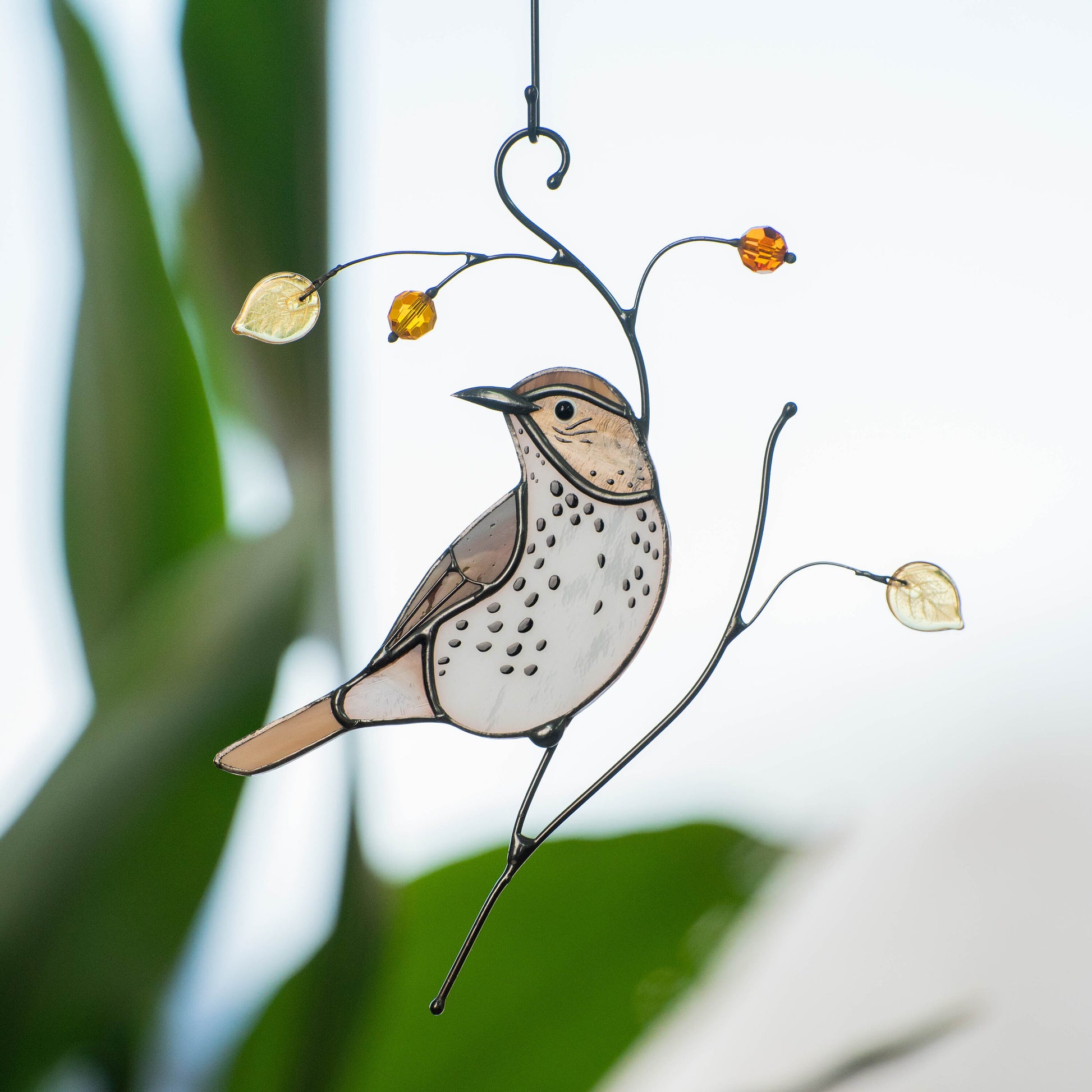 Bird artwork stained glass window hangings Wood Thrush Stained glass suncatcher Custom stained glass art - Image 5