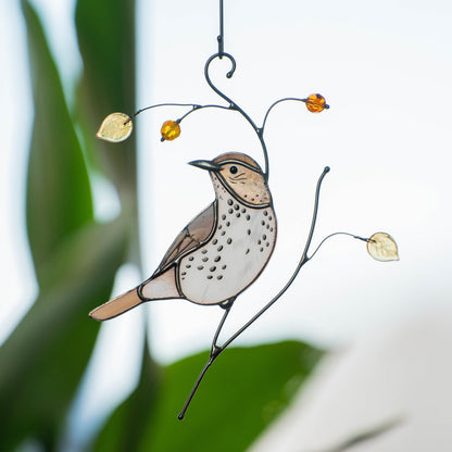 Bird artwork stained glass window hangings Wood Thrush Stained glass suncatcher Custom stained glass art - Image 5