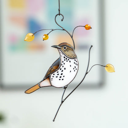 Bird artwork stained glass window hangings Wood Thrush Stained glass suncatcher Custom stained glass art - Image 7