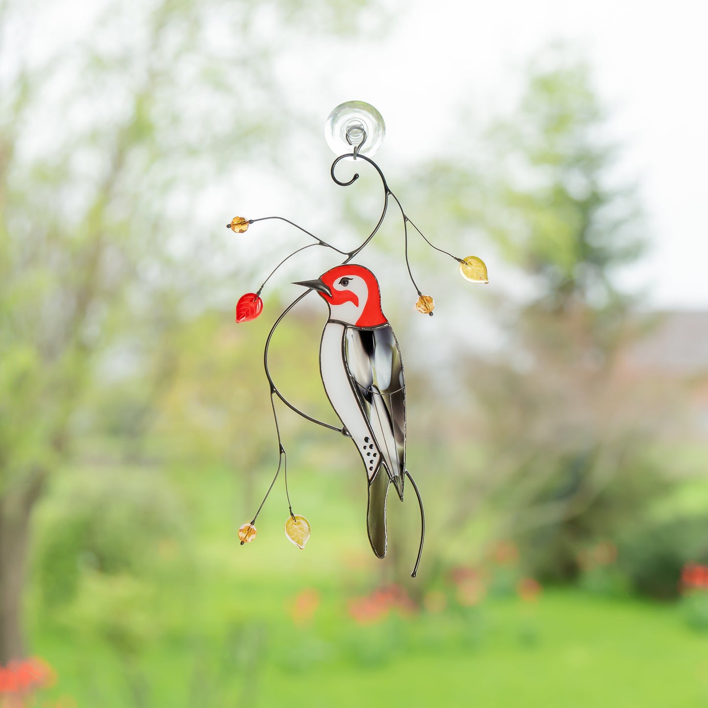 Woodpecker stained glass suncatcher New homeowner gift backyard decor - Image 19