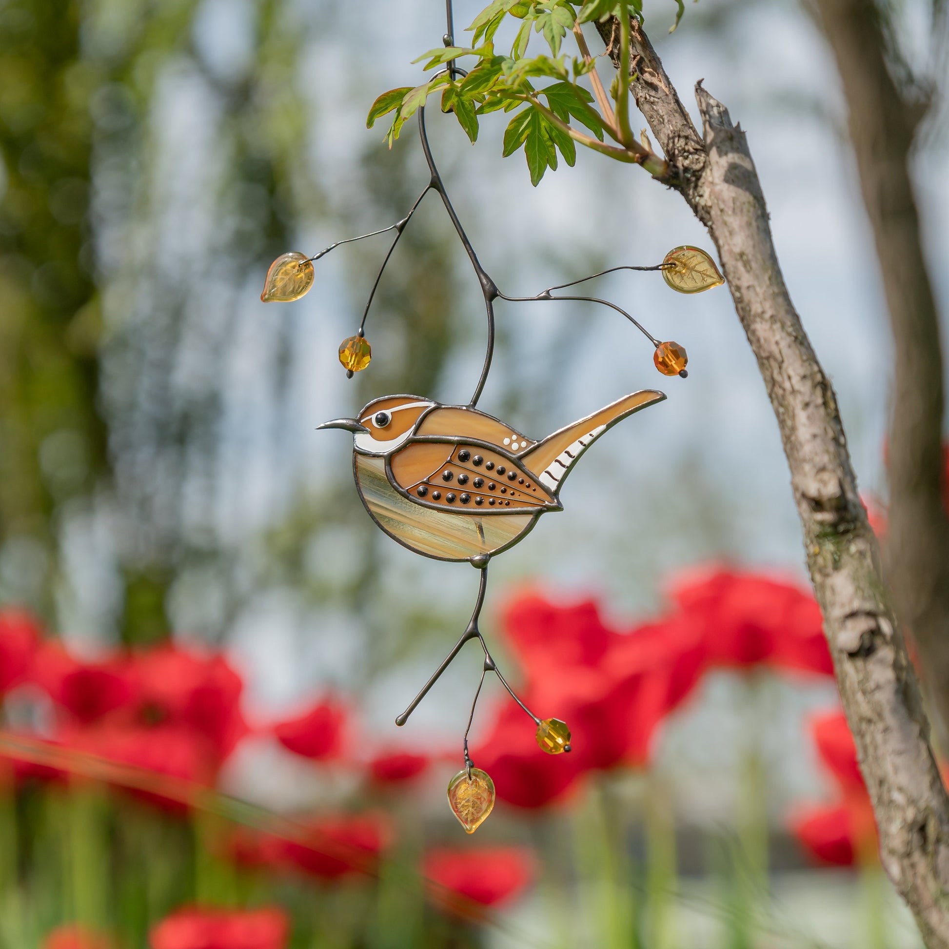 Carolina Wren stained glass bird suncatcher Mother in law gifts Custom stained glass window hangings House warming gifts new home - Image 8