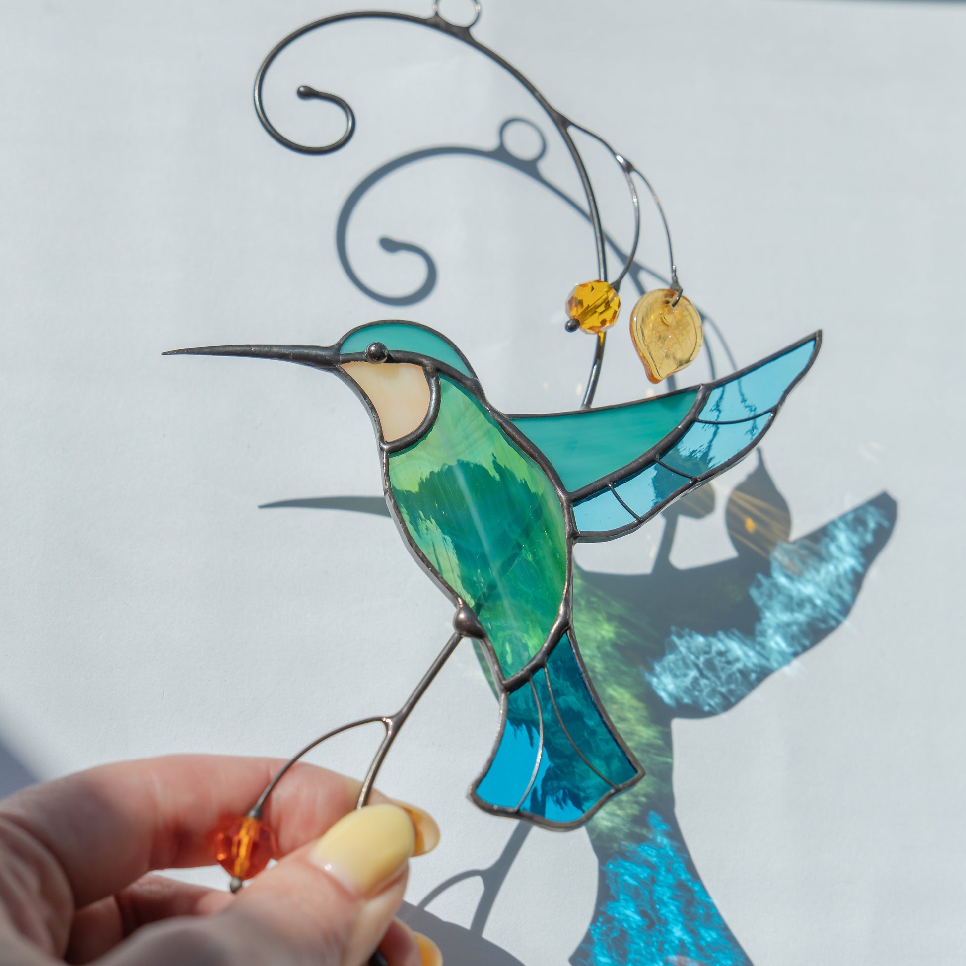 Hummingbird suncatcher Stained glass window hangings Grandparent gifts Custom stained glass bird Mom suncatcher - Image 8