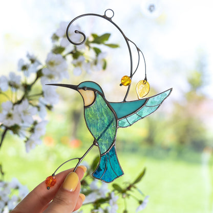 Hummingbird suncatcher Stained glass window hangings Grandparent gifts Custom stained glass bird Mom suncatcher - Image 1