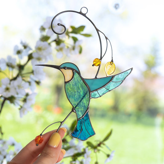 Hummingbird suncatcher Stained glass window hangings Grandparent gifts Custom stained glass bird Mom suncatcher - Image 1