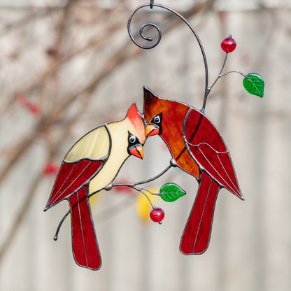 Stained glass cardinal suncatcher Grandparent gifts Custom stained glass window hangings - Image 6
