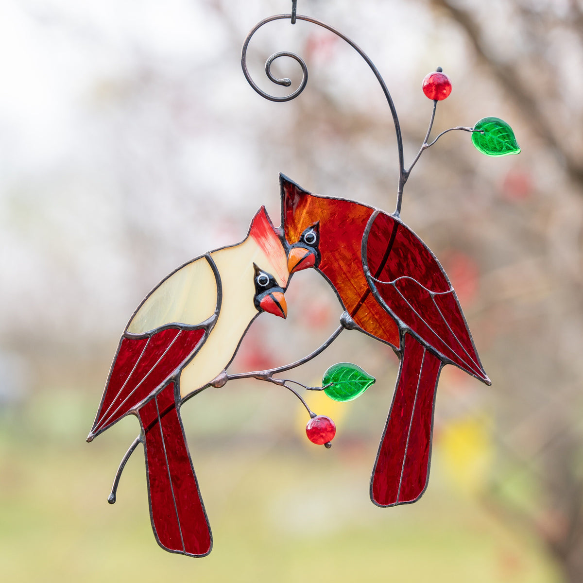 Stained glass cardinal suncatcher Grandparent gifts Custom stained glass window hangings - Image 8