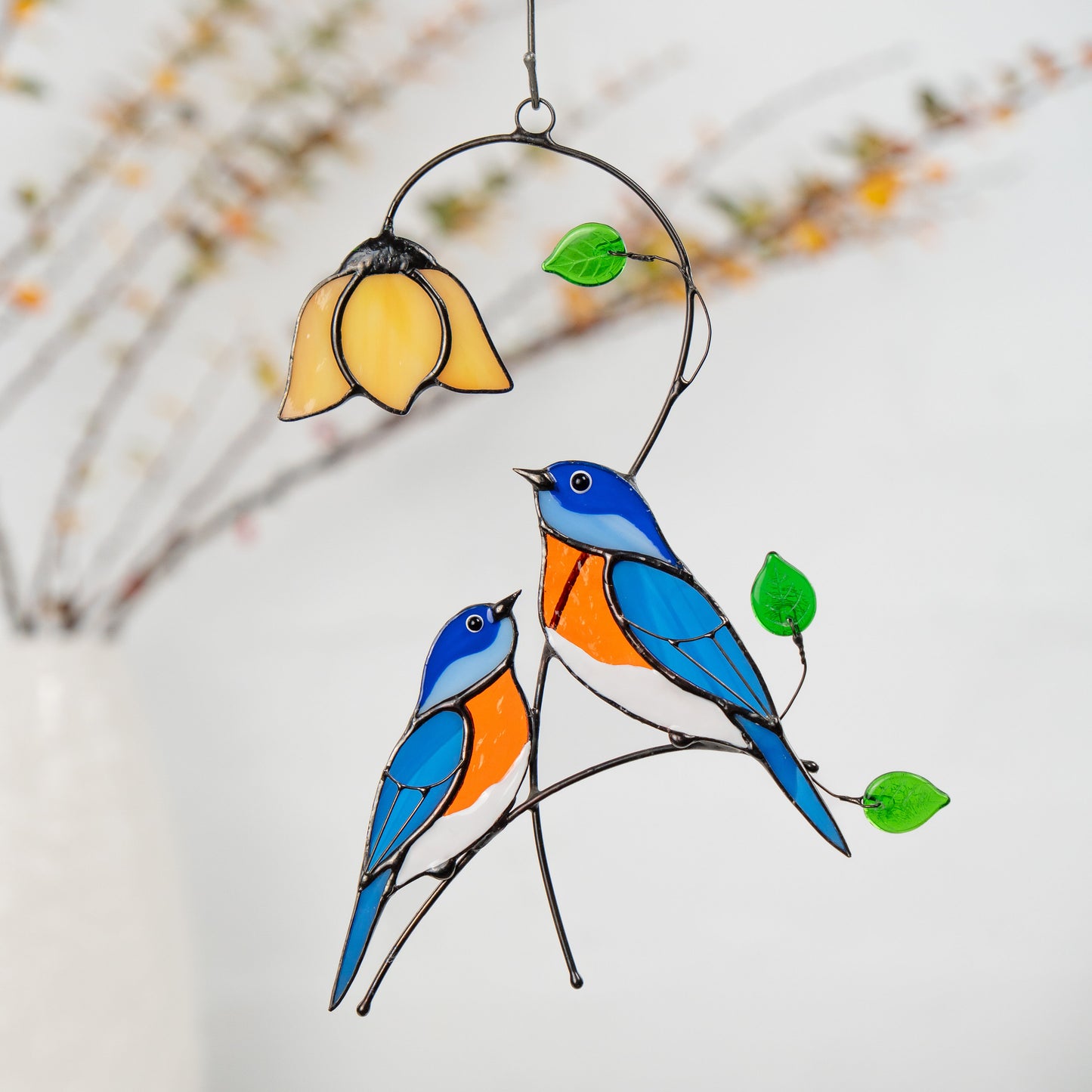 Stained glass bird suncatcher Gifts for grandma Custom stained glass ornaments Bluebird stained glass window hangings - Image 6
