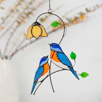 Stained glass bird suncatcher Gifts for grandma Custom stained glass ornaments Bluebird stained glass window hangings - Image 6
