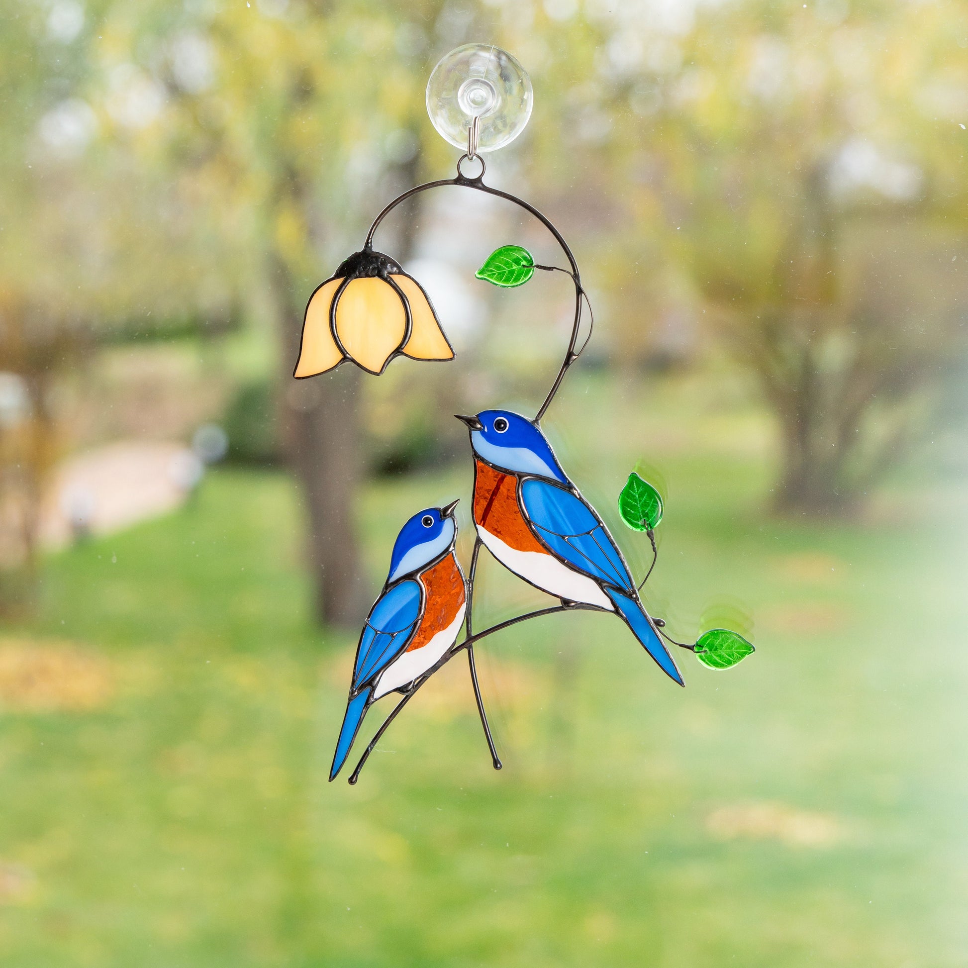 Stained glass bird suncatcher Gifts for grandma Custom stained glass ornaments Bluebird stained glass window hangings - Image 8