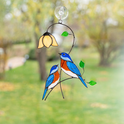 Stained glass bird suncatcher Gifts for grandma Custom stained glass ornaments Bluebird stained glass window hangings - Image 8